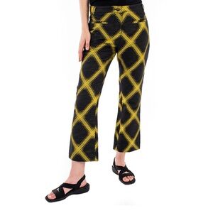 House of Holland Yellow Black Diamond Check Cropped Pants Fully Lined Size 10